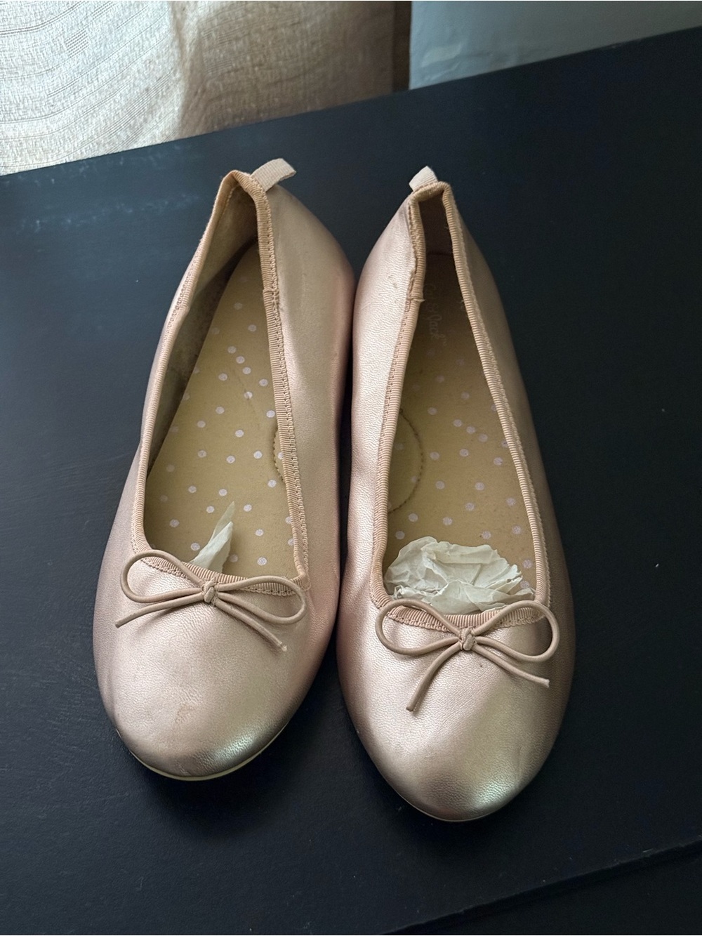 Cat & Jack Girls' Shimmering Rose Gold Ballet Flats with Bow